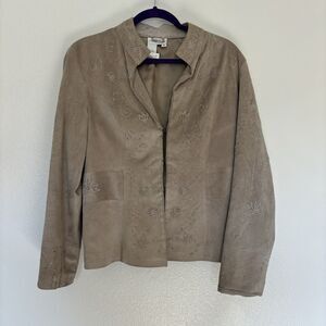 Coldwater Creek Beige Tan Suede Leather Flower Detail Jacket Coat SMALL